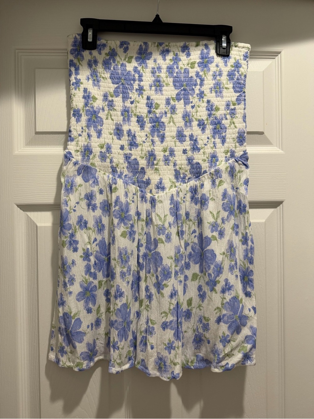 Aeropostale White Strapless Dress with Blue Floral Print